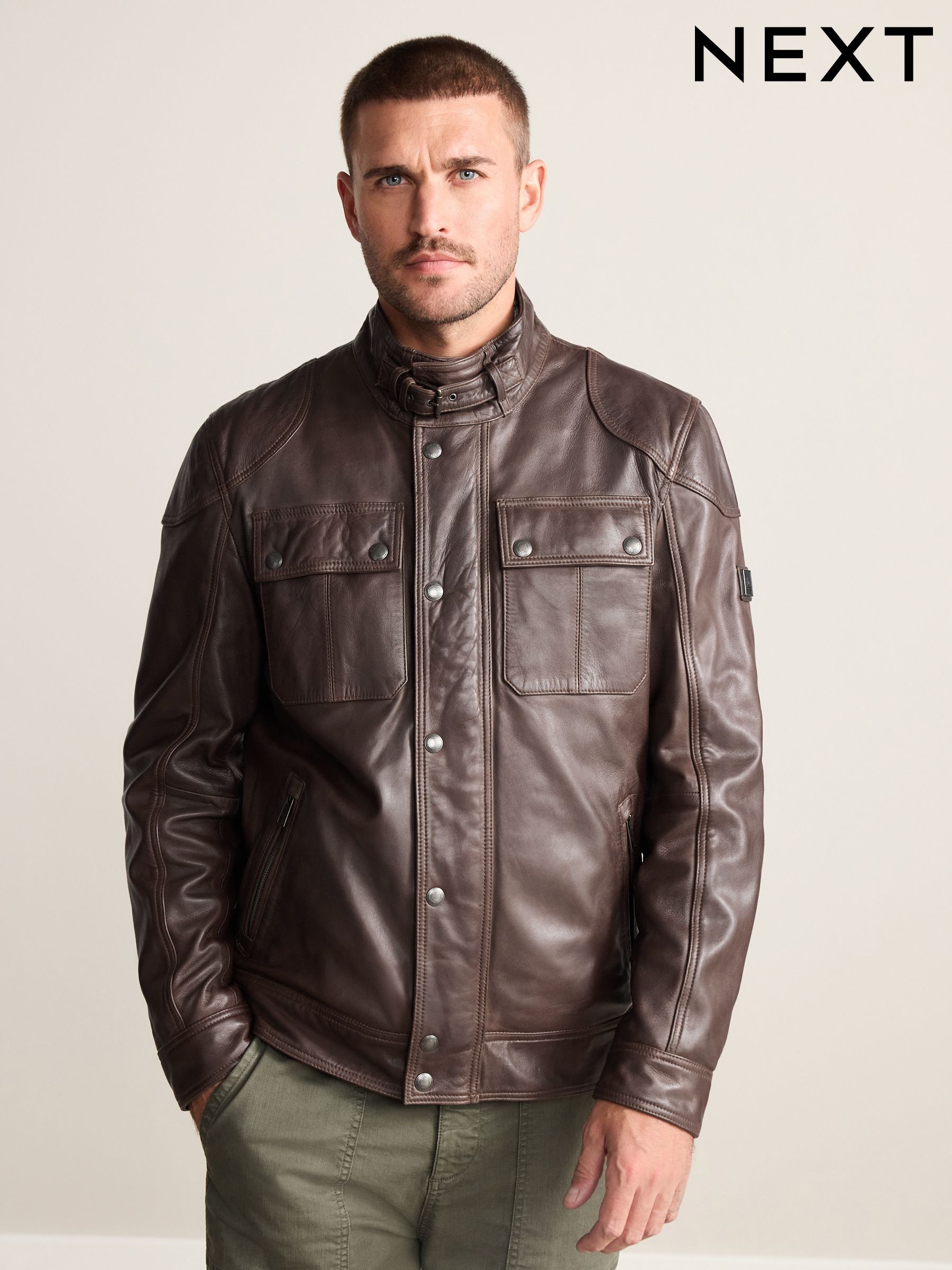 新品NKNIT synthetic leather jacket BROWN 0 Jack & Jones JJEROCKY
