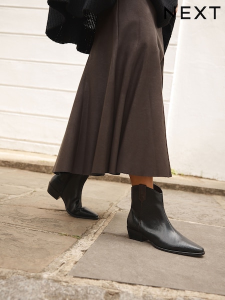 Black Snake Embossed Leather - Forever Comfort® Vintage Style Western Ankle Boots (F17937) | 91 €
