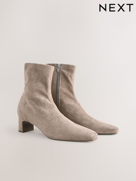 Neutral Taupe Standard/Wide Fit Forever Comfort® Chisel Toe Block Heel Sock Boots (F17939) | R$ 390