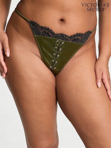 Victoria's Secret Woodland Green Atelier Satin Lace Trim Tanga Knickers (F18015) | €55