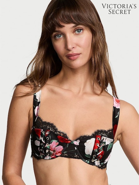 Victoria's Secret Black Atelier Floral Silk Satin Lace Lightly Lined Balcony Bra (F18019) | €157