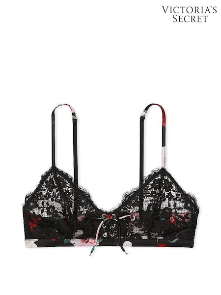 Victoria's Secret Black Floral Atelier Satin Lace Trim Triangle Bra (F18022) | €74