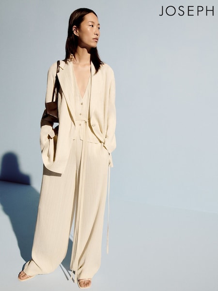 Joseph Cream Mawn Pleat Jacquard Wide Leg Trousers (F18076) | AED2,766