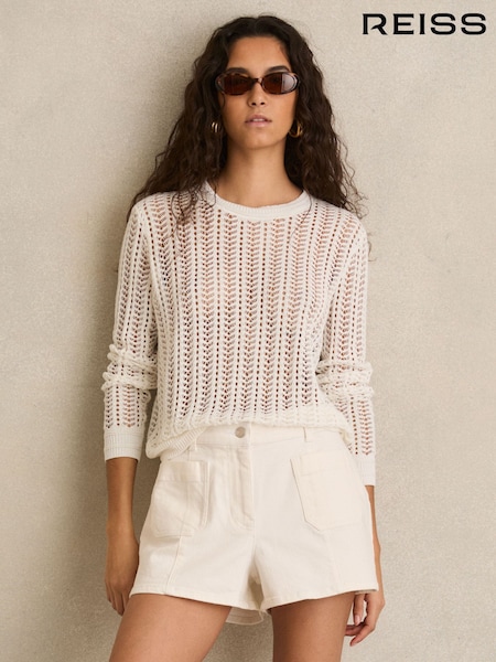 Reiss White Kira Mid-Rise Patch Pocket Denim Shorts (F18080) | ₪714