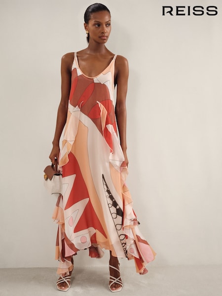 Reiss Sasha Printed Ruffle Trim Maxi Dress (F18082) | €520