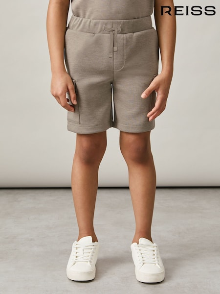 Taupe - Pantaloni scurți cargo din jerseu interlock Reiss Oliver (F18091) | 231 LEI
