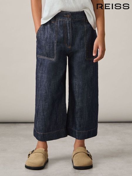 Reiss Indigo Ashby Cotton-Linen Wide Leg Trousers (F18123) | 368 QAR