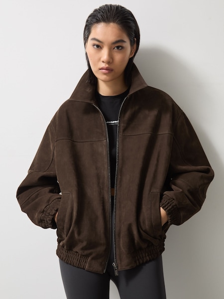 Reiss Chocolate Brown Rally McLaren F1 Team Suede Bomber Jacket (F18134) | €1,720