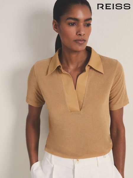Reiss Tan Wren Reiss | Les 100 Ciels Polo Shirt With Cashmere (F18140) | €82