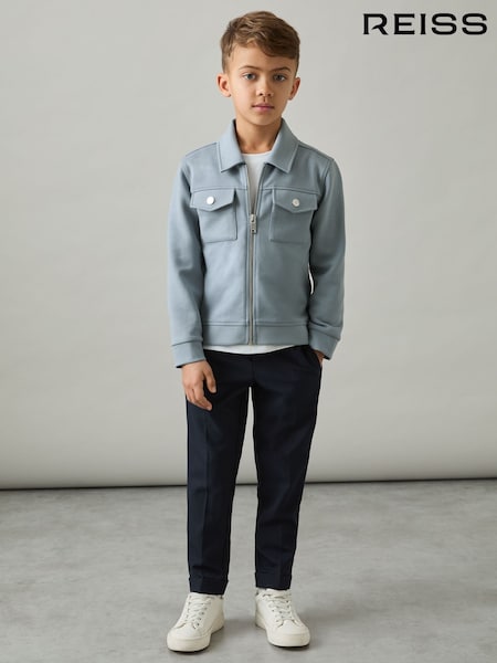 Reiss Soft Denim Blue Medina 9-13 yrs Interlock Zip-Through Overshirt (F18147) | €67