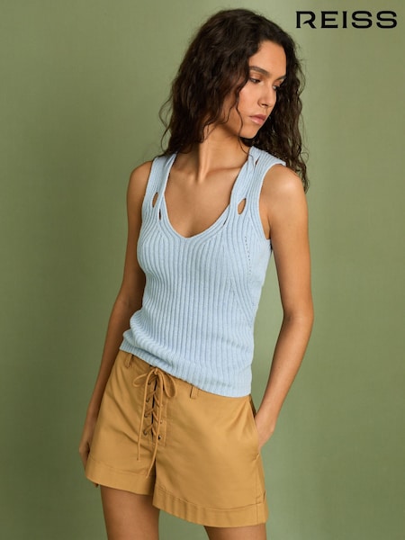 Reiss Tan Clement Cotton Lace-Up Shorts (F18150) | ₪714