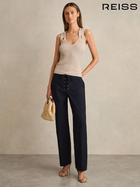 Bleumarin - Pantaloni conici cu șireturi Reiss Clement (F18195) | 1,155 LEI