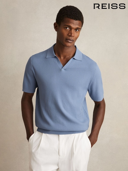 أزرق عنبري - Reiss Tyne Open Collar Knit Polo Shirt (F18202) | ‏706 د.إ.‏