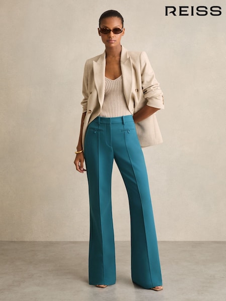 Reiss Teal Abbey Welt Pocket Flared Trousers (F18203) | €195