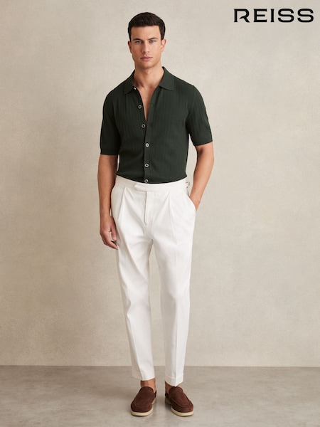 Reiss Dark Green Thames Textured Knit Button-Through Shirt (F18204) | 882 QAR