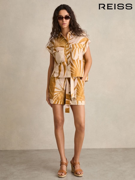 Reiss Neutral Hannah Palm Print Shirt (F18210) | €140