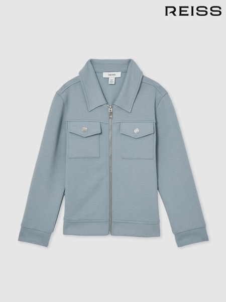 Reiss Soft Denim Blue Medina 13-14 yrs Interlock Zip-Through Overshirt (F18212) | AED346
