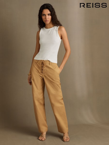 Reiss Tan Clement Lace-up Tapered Trousers (F18213) | €195
