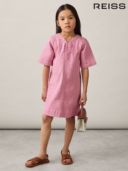 Reiss Pink Tia Lace-Up Detail Denim Dress (F18216) | kr1 303