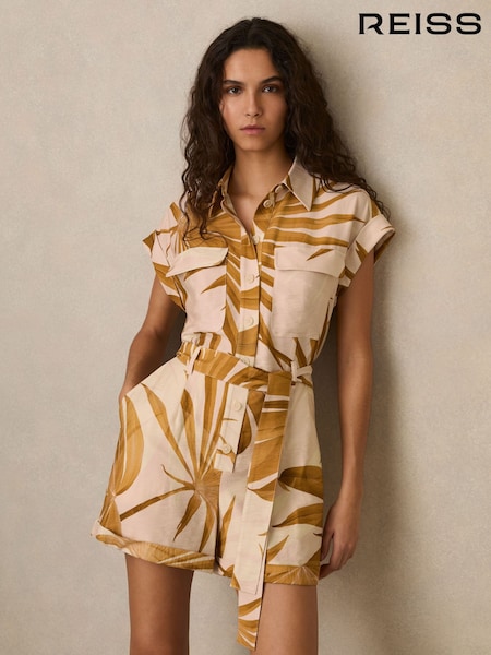 Reiss Harri Palm Print Belted Playsuit (F18220) | 195 €
