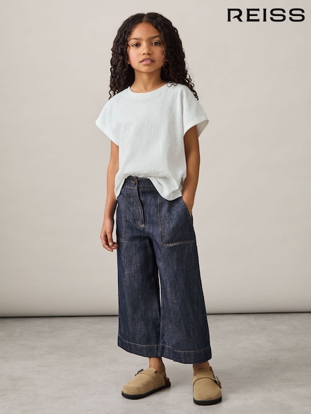 Reiss Indigo Ashby Cotton-Linen Wide Leg Trousers (F18230) | €65