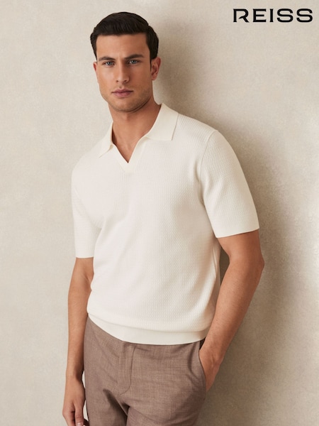 Reiss White Tyne Open-Collar Knit Polo Shirt (F18234) | 720 QAR
