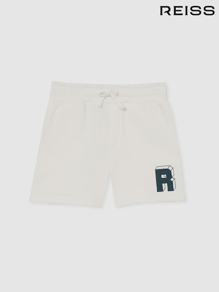 Reiss Off White/Forest Green Marcus 13-14 yrs Jersey Drawstring R Print Shorts (F18242) | €46