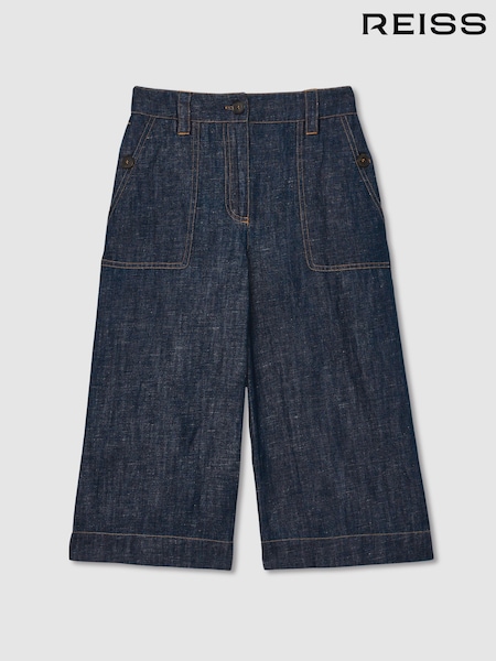 Reiss Indigo Ashby Cotton-Linen Wide Leg Trousers (F18244) | AED382