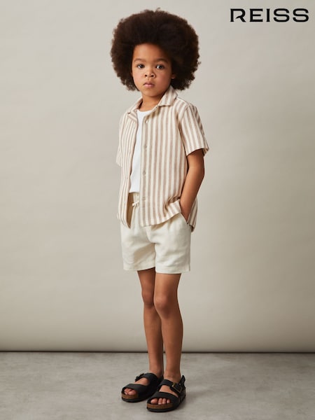 Reiss Stone/White Trig 9-13 yrs Textured Stripe Cuban-Collar Shirt (F18253) | €58