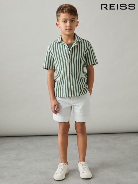 Verde/blanco - Reiss Trig Textured Stripe Cuban-Collar Shirt (F18255) | 50 €