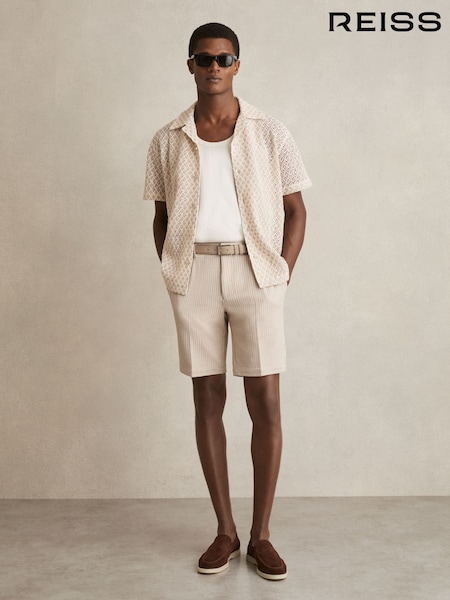 Reiss Oatmeal/White Pin Jersey Pinstripe Shorts (F18267) | €140