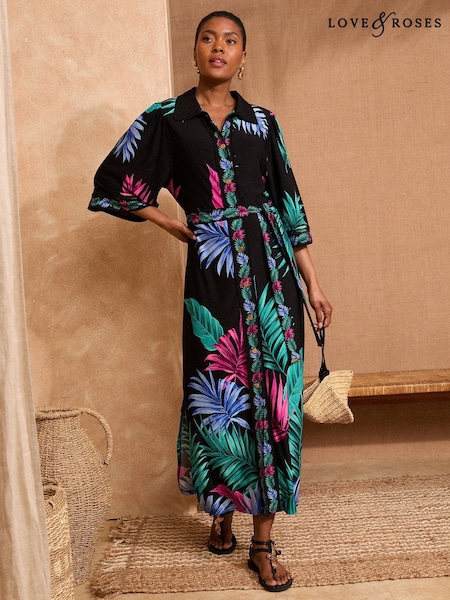 Love & Roses Jersey Belted Shirt Midi Dress (F18280) | 417 LEI