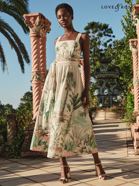 Love & Roses Ivory Scenic Printed Strappy 100% Cotton Sundress (F18287) | 337 QAR