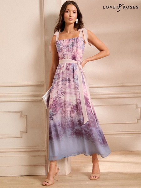 Love & Roses Scenic Printed Tie Shoulder Midaxi Dress (F18290) | 588 LEI