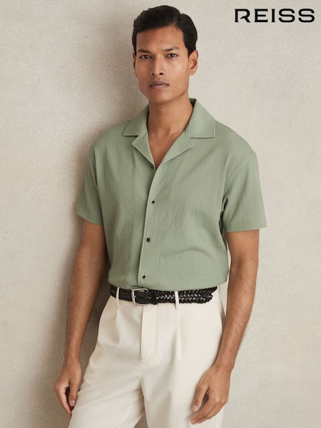 Reiss Sage Green Hunt Textured Cuban Collar Shirt (F18304) | €99