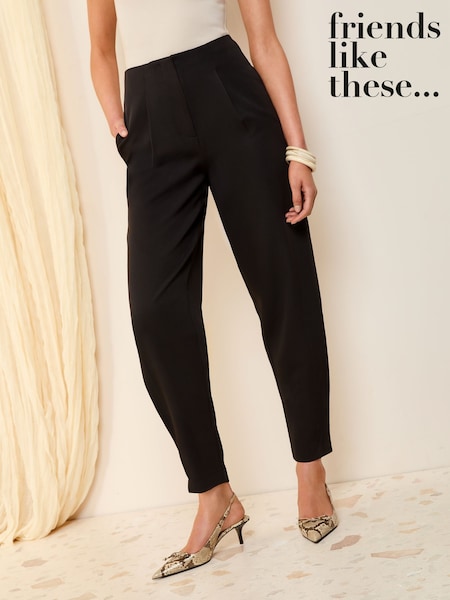 Friends Like These Black Pleated Front Barrel Leg Tailored Trousers (F18337) | €45