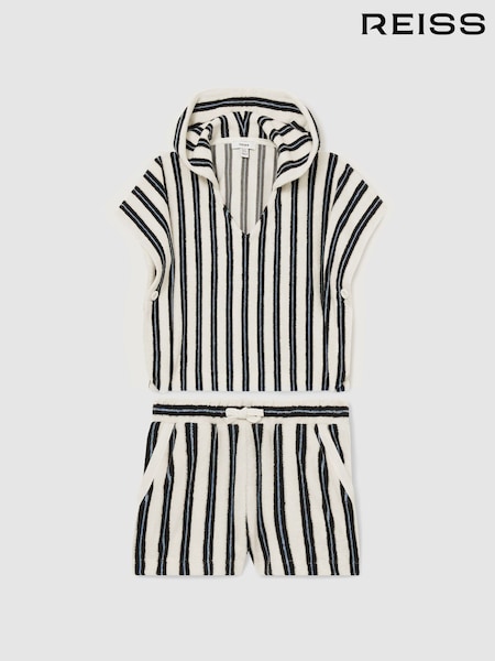 Reiss Blue Sam 13-14 yrs Hoodie and Shorts Stripe Towelling Set (F18340) | €75