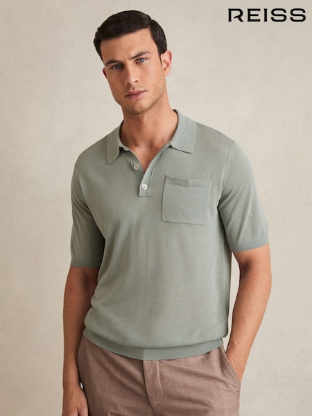 Reiss Sage Nelson Patch Pocket Knit Polo Shirt (F18349) | €119
