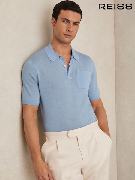 Reiss Mid Blue Nelson Patch Pocket Knit Polo Shirt (F18352) | €119
