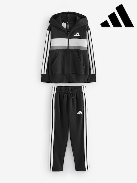 adidas Black/White Seasonal Essentials Tiberio 3-Stripes Fleece Tracksuit Kids (F18440) | R$ 495