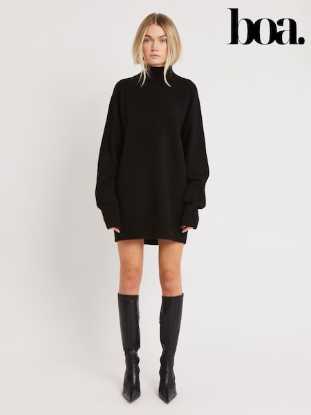 Because Of Alice Black Soft Brushed High Neck Jumper Dress (F18522) | €107