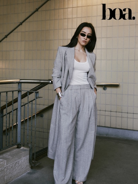 Because Of Alice Grey Herringbone Wide Leg Trousers (F18534) | 272 QAR