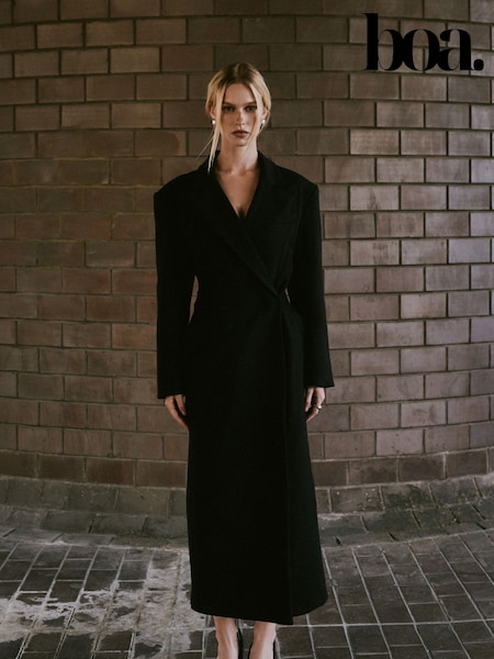 Because Of Alice Black Asymmetric Tailored Longline Coat (F18539) | $286