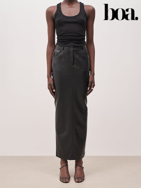 Because Of Alice Black Leather Tailored Maxi Skirt (F18543) | €61