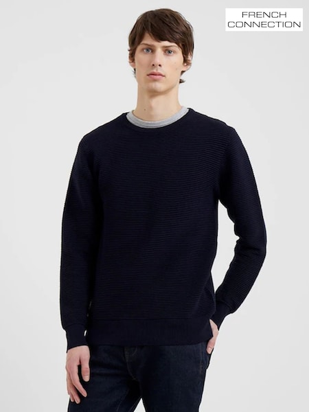 French Connection Blue Crew Neck Ribbed 100% Cotton Knit Jumper (F18608) | 1,802 UAH