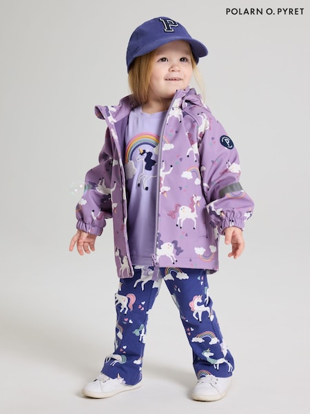 Polarn O Pyret Purple Unicorn Print Fleece Lined Coat (F18635) | AED291