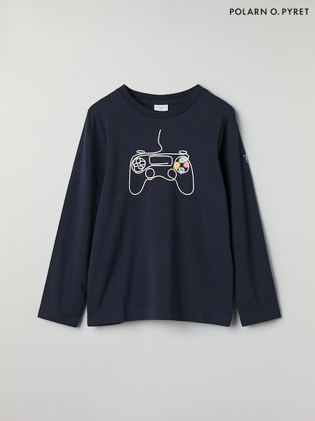Polarn O. Pyret Blue Organic Cotton Gamer Print Top (F18649) | ₪101
