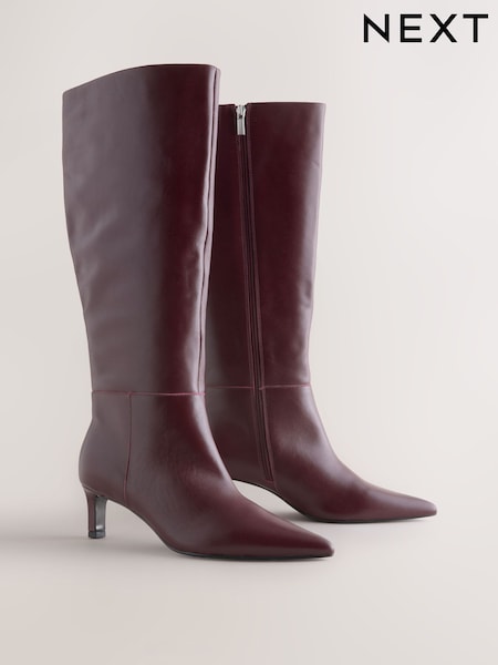 Burgundy Red Leather Knee High Skinny Heeled Boots (F18684) | R$ 860