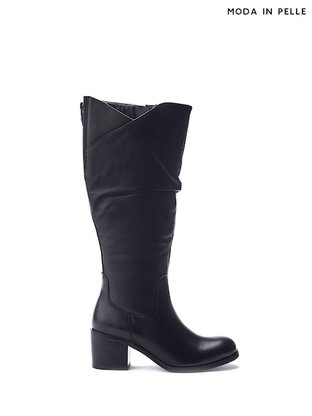 Moda in Pelle Soleene Ruched Front Long Leather Smart Black Boots (F18696) | €112