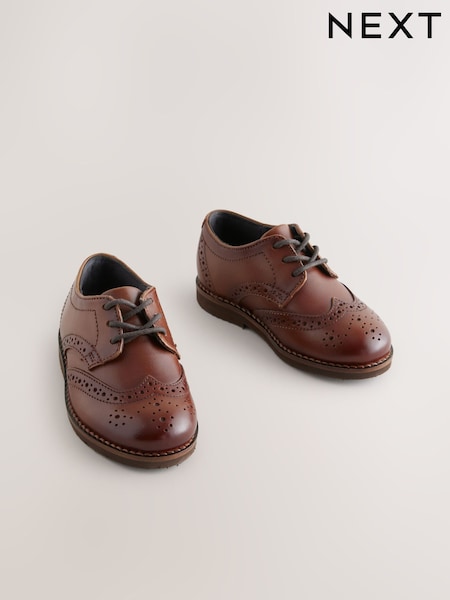 Tan Brown Standard Fit (F) Smart Leather Brogue Shoes (F18702) | AED142 - AED152